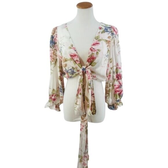 Auguste The Label Tops - Auguste Vintage Inspired Floral Boho Tie Front Wrap Top Blouse